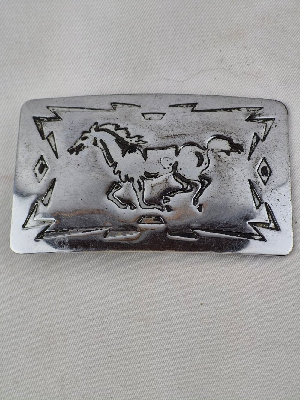 Vintage Chambers Belt Co. Galloping Mustang Embossed Western Cowboy Buckle USA